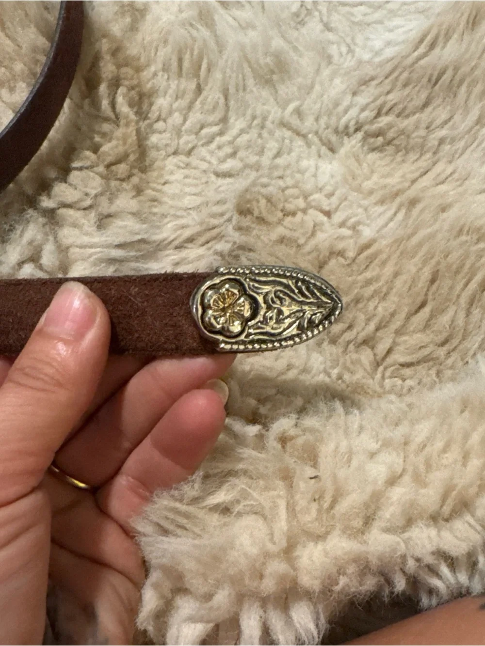 Vintage Brown Leather Belt with Silver and Gold Medallion Accents Size small